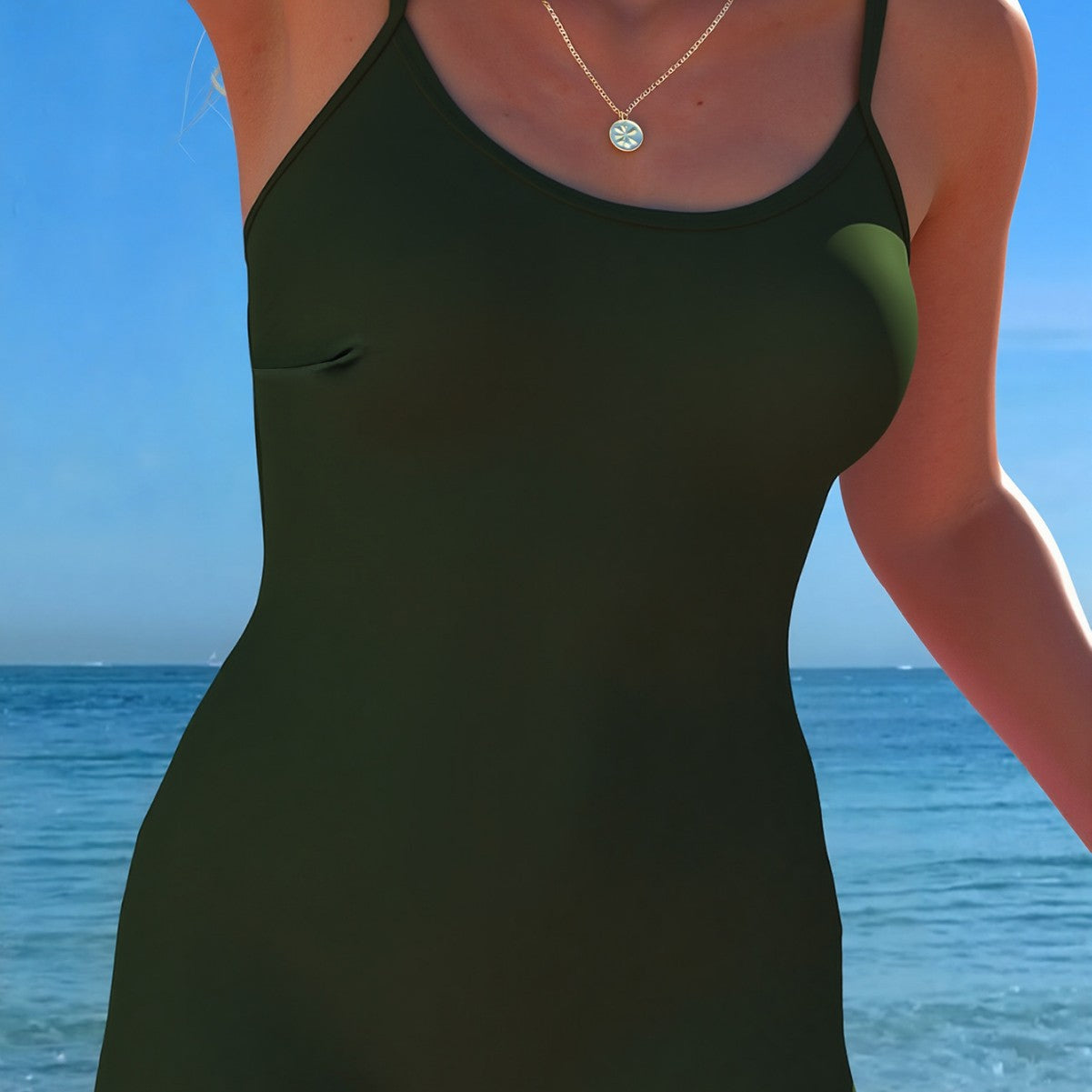 Solid color square shorts sexy one-piece bikini swimsuit for women