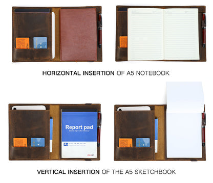 Crazy Horse Leather A5 Paper Notebook Multi-function Protective Sleeve