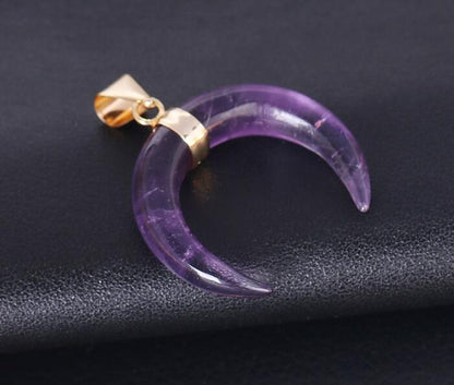 Natural Stone Half Moon Necklace | Purple & Pink