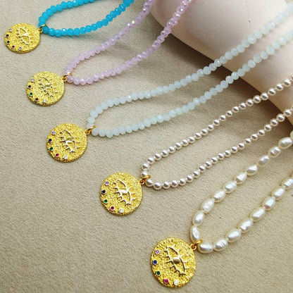 Pearl Necklace | Devil's Eye Inlaid Zircon