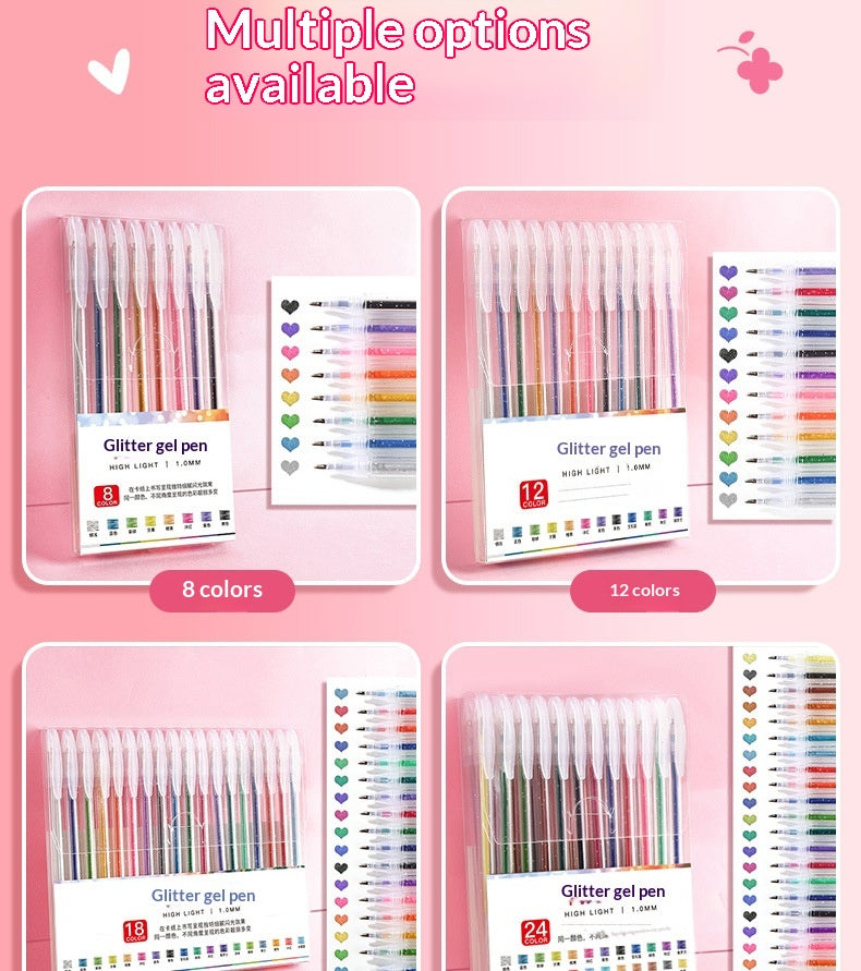 Colorful Glitter Pens Luminous Shimmering Curry Pens Sparkling Ballpoint Pens