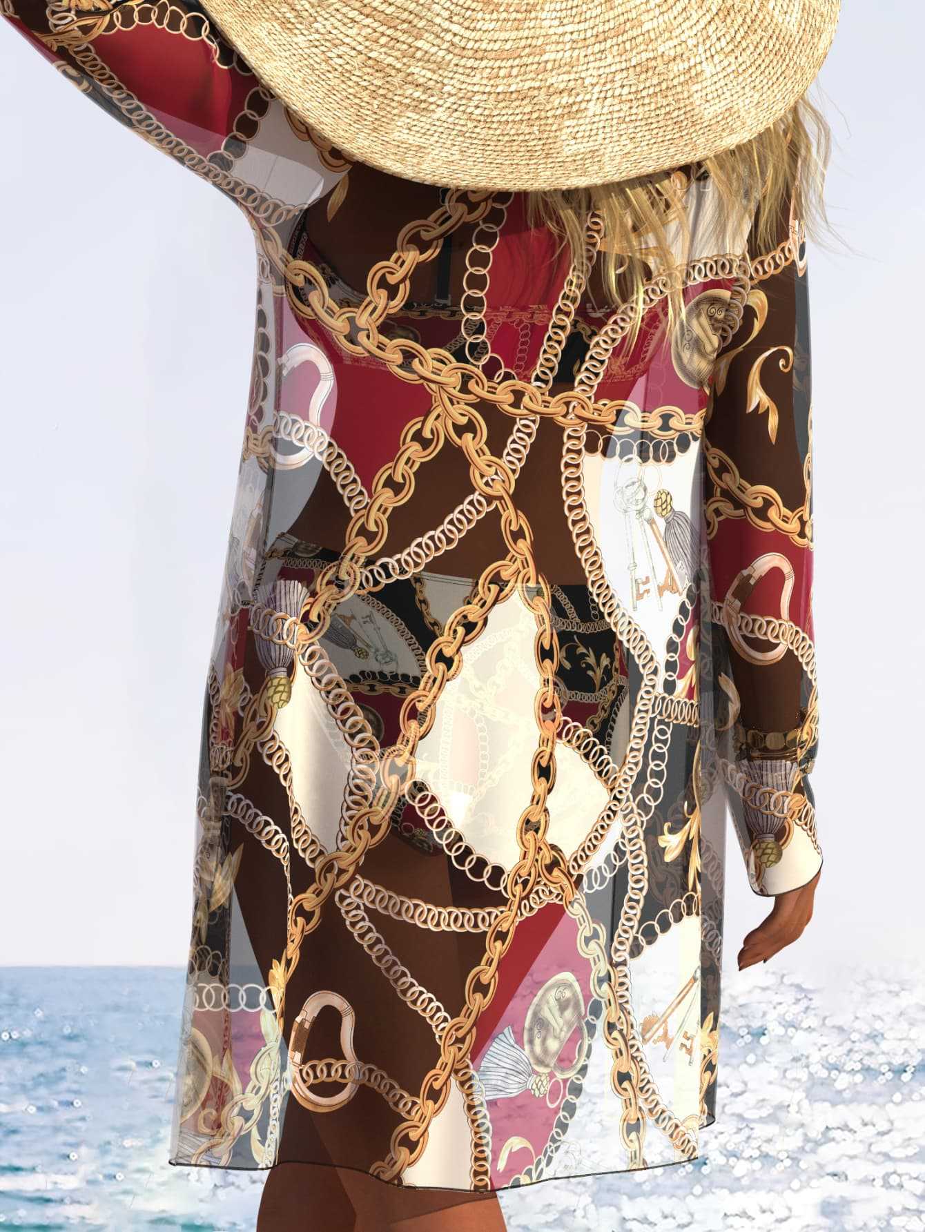 Polyester Tie Up Printed Bikini | Solid Color, Sleeveless