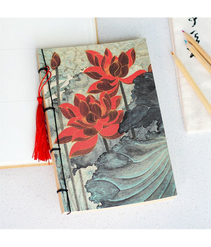 Chinese Ink Painting Thread-Bound Notebook — A5, 80 Sheets, Gold Tassel