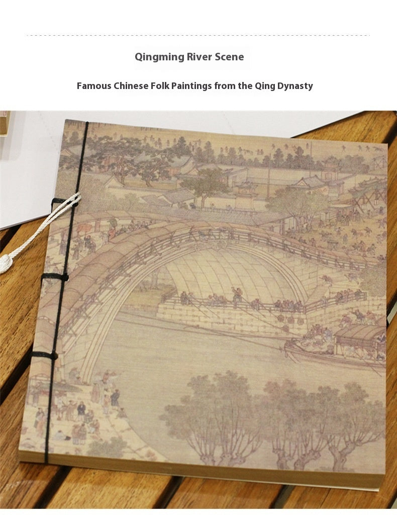 Chinese Ink Painting Thread-Bound Notebook — A5, 80 Sheets, Gold Tassel