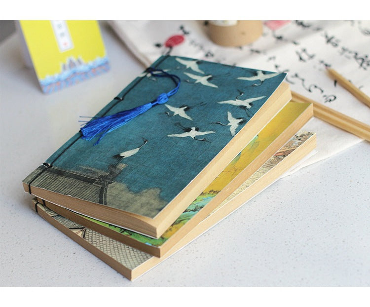 Chinese Ink Painting Thread-Bound Notebook — A5, 80 Sheets, Gold Tassel
