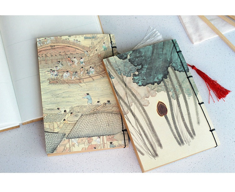 Chinese Ink Painting Thread-Bound Notebook — A5, 80 Sheets, Gold Tassel