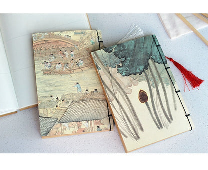 Chinese Ink Painting Thread-Bound Notebook — A5, 80 Sheets, Gold Tassel