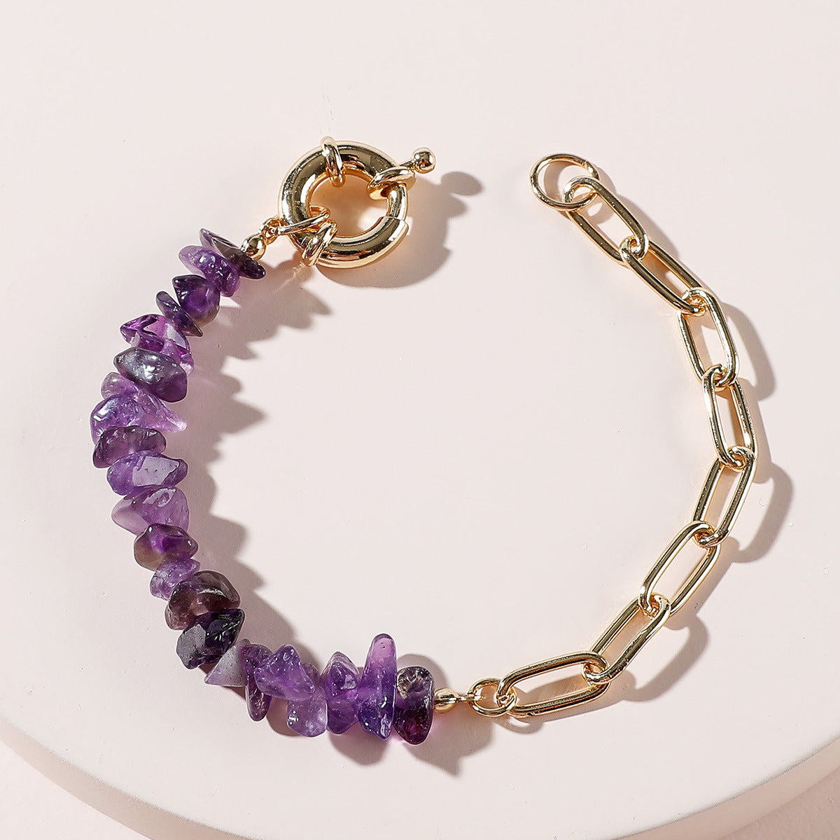 Stainless Steel Amethyst Stone Bracelet | Adjustable