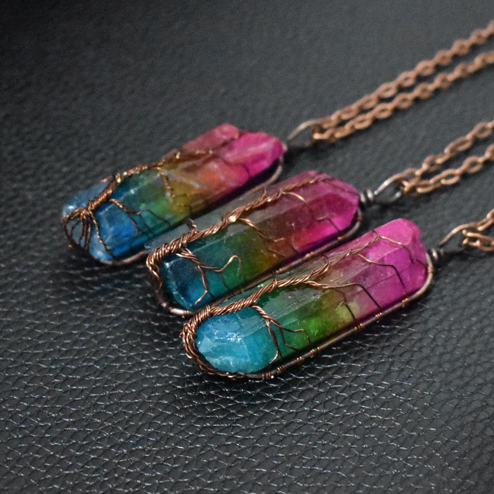 Stone Crystal Necklace | Tree Of Life Pendant