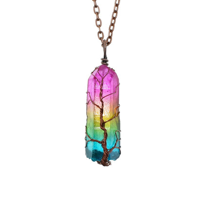 Stone Crystal Necklace | Tree Of Life Pendant