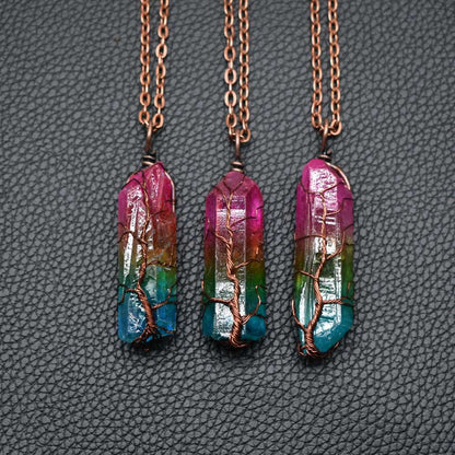 Stone Crystal Necklace | Tree Of Life Pendant