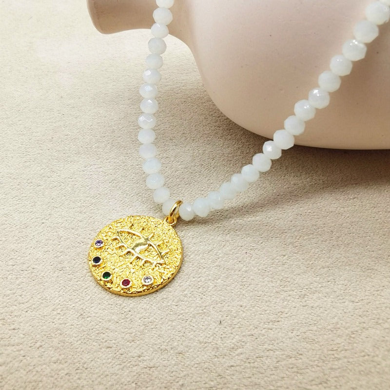 Devil's Eye Inlaid Zircon Freshwater Pearl Necklace Female Trendy Crystal Beads Collarbone Chaine