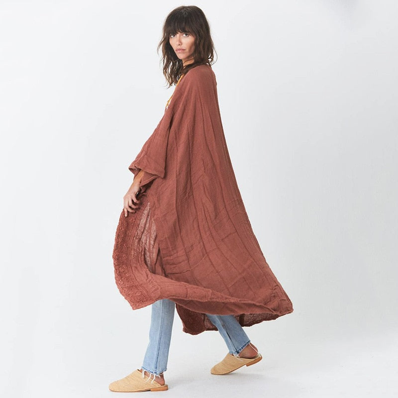 Beach Cover Ups Bamboo Fabric Women's Bathing Suit Oversized Beach Dress New Lace Cardigan Loose Sunscreen Swimwears