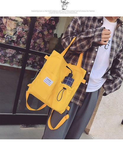 Canvas Backpack | Black, White, Yellow, Pink