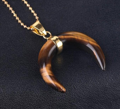 Natural Stone Half Moon Necklace | Purple & Pink