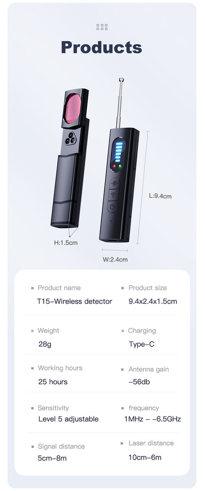 Wireless Camera Detector | T15 Model, Sound & Vibration