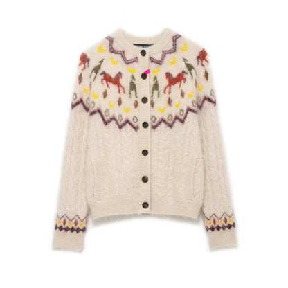 Polyester Knitted Sweater | Khaki, Loose Fit, Female