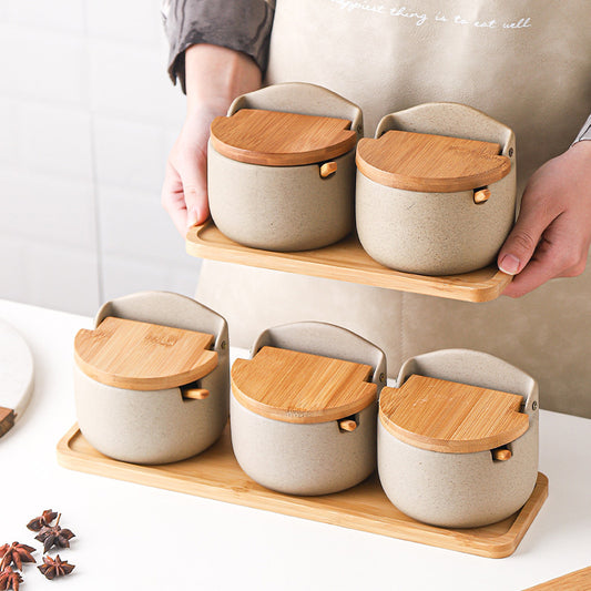 Ceramic Seasoning Jar | Clay with Bamboo Cover