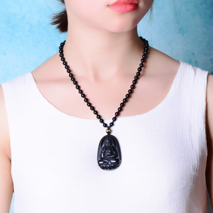 Black Obsidian Pendant Necklace | Six Stars Lucky Amulet