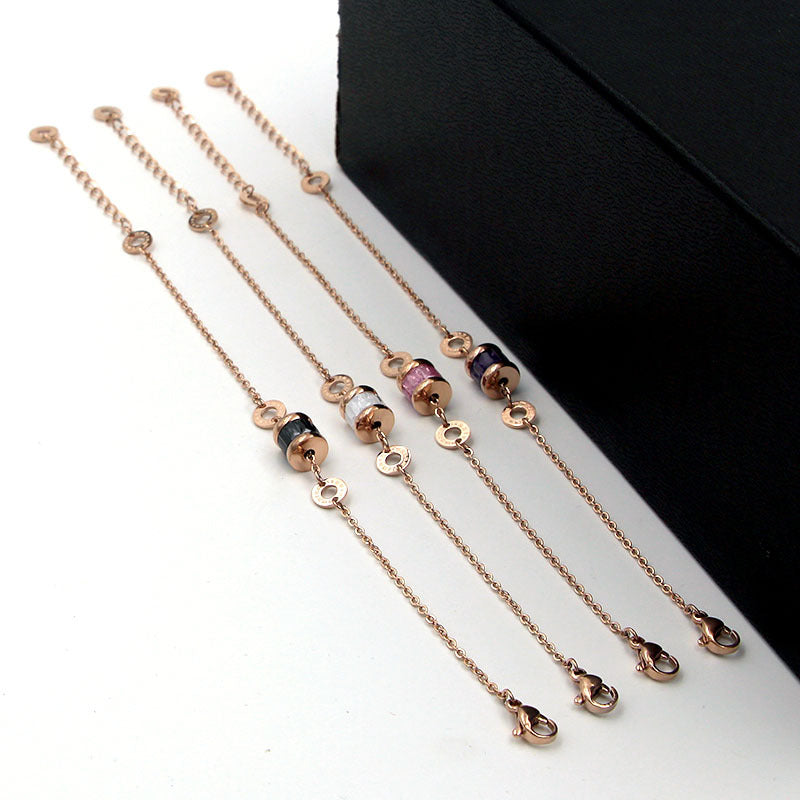 Classic Super Beautiful Roman Number Circle 4 Color Crystal Bracelet Stainless Steel Rose Gold Brand Jewelry Bracelet For Women