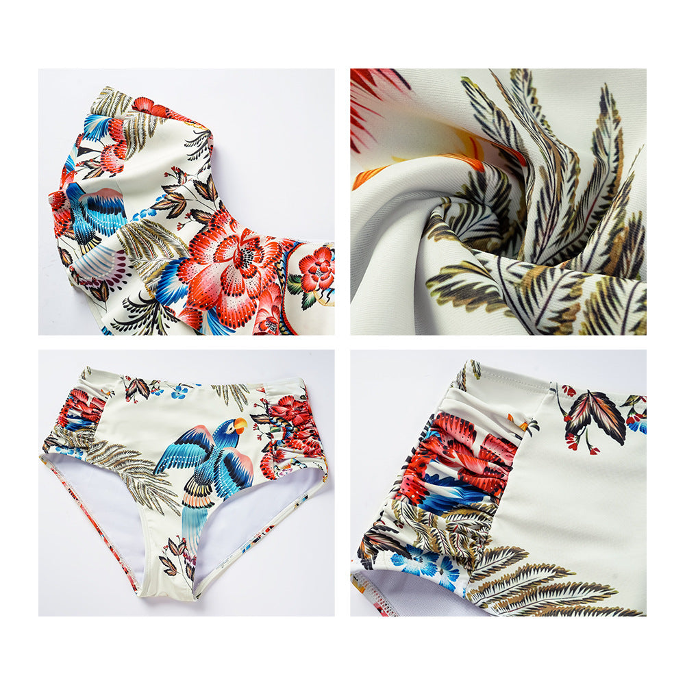Polyester Floral Bikini Set | One Shoulder, Adult Female