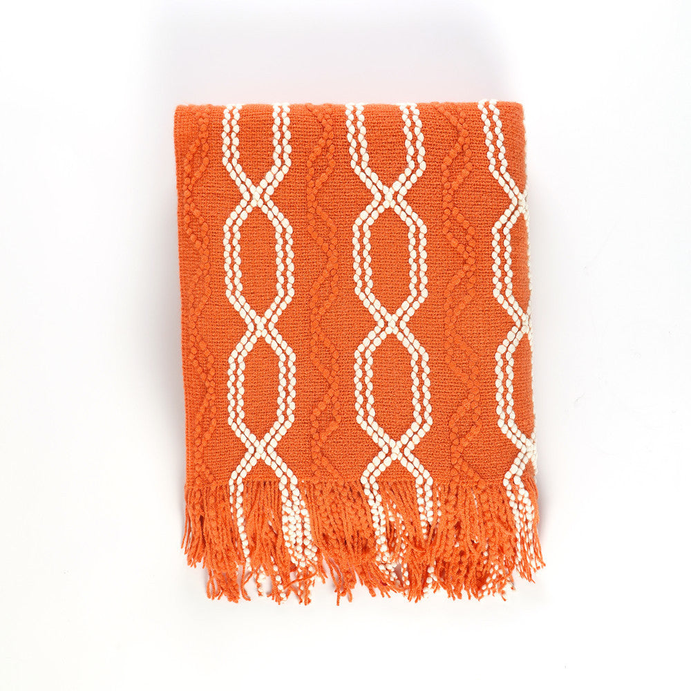 Acrylic Knitted Blanket | Gray, Orange, Beige, Green