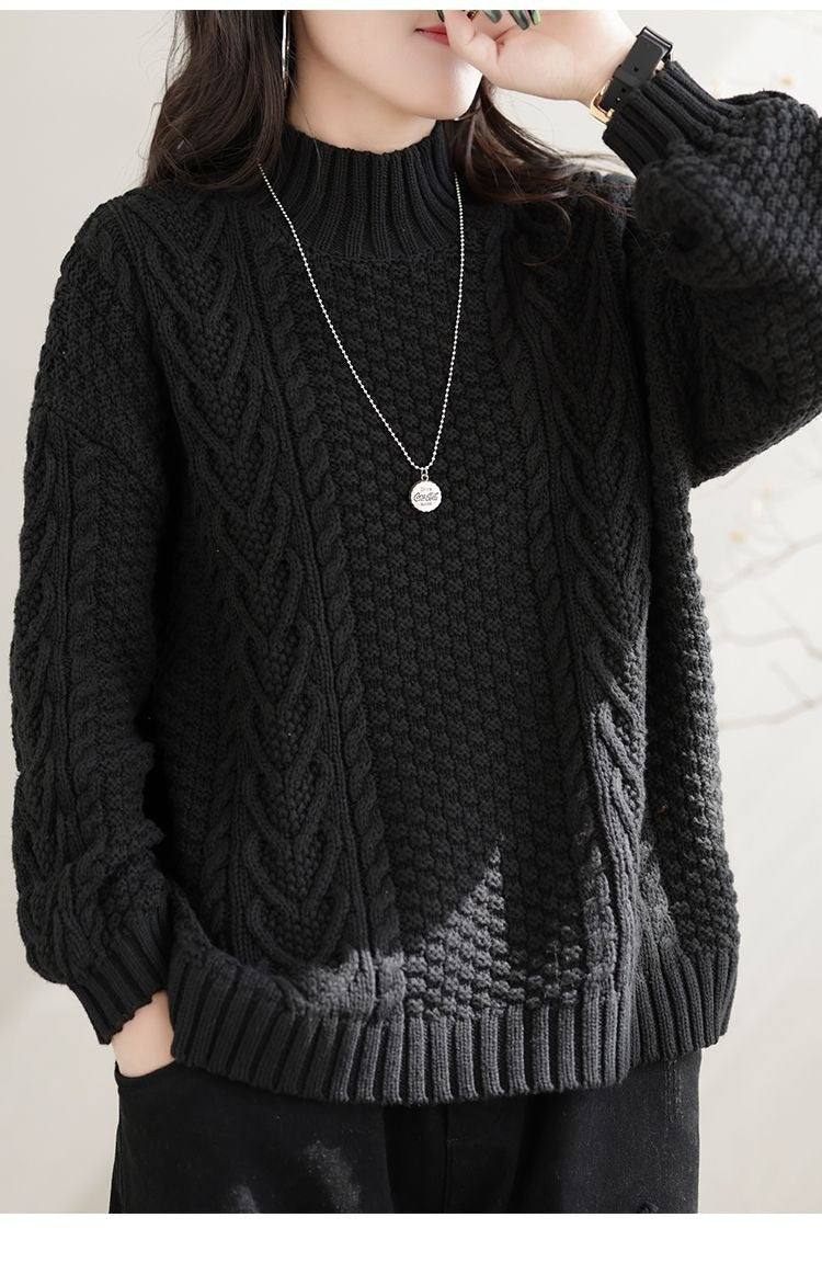 Polyester Pullover Sweater | Black, Reddish Brown, Apricot