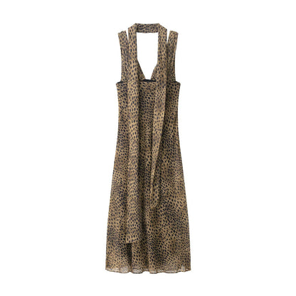 Polyester Animal Print Scarf Dress | Midi, Casual, Female