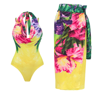 Polyester One-Piece Swimsuit | Bright Yellow, Floral