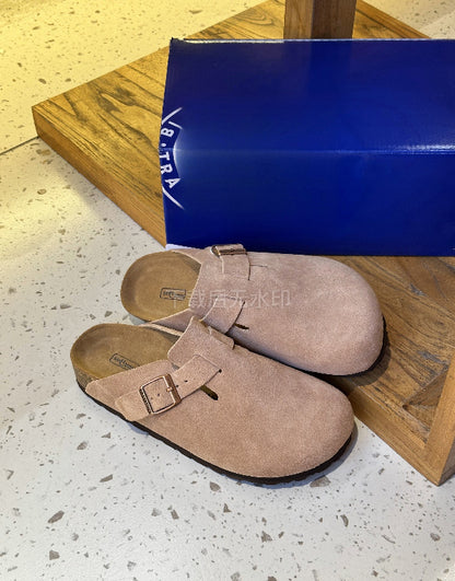 Genuine Leather Sandals | Round Toe, Black Buckle