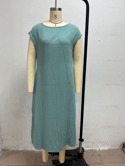 Polyester Sleeveless Slim Fit Dress | White, Black, Blue