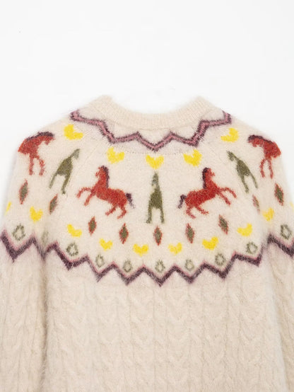 Polyester Knitted Sweater | Khaki, Loose Fit, Female