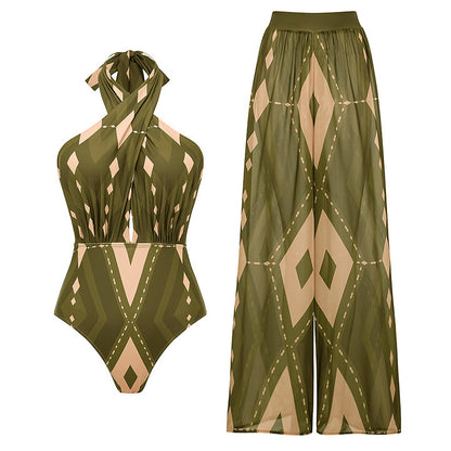 Polyester One-Piece Swimsuit | Halter, Backless, Women