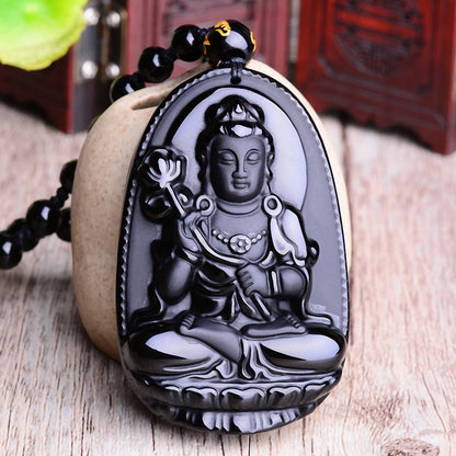 Black Obsidian Pendant Necklace | Six Stars Lucky Amulet