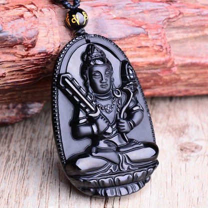 Black Obsidian Pendant Necklace | Six Stars Lucky Amulet