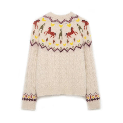 Polyester Knitted Sweater | Khaki, Loose Fit, Female