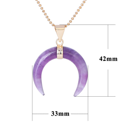 Natural Stone Half Moon Necklace | Purple & Pink