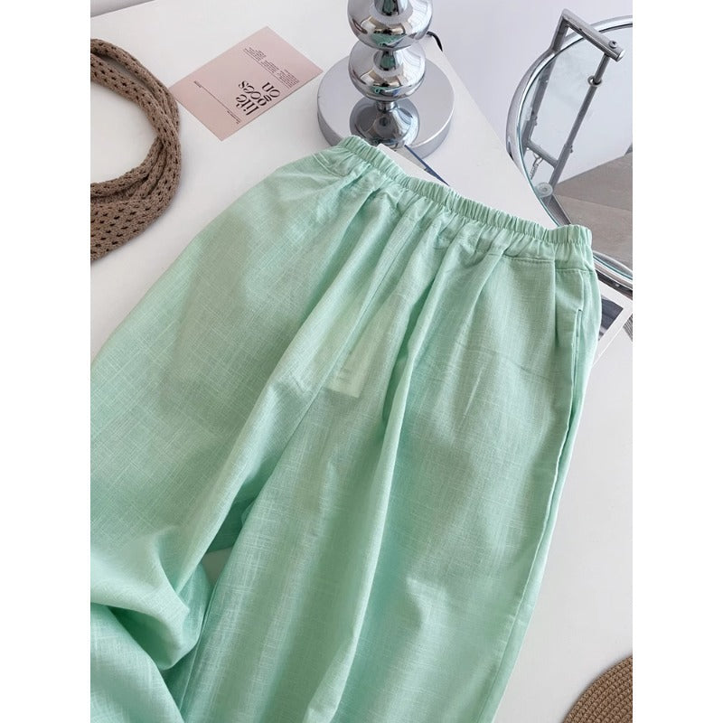 Chinese Style Casual Wide Leg Pants Cotton Linen Breathable Leisure Versatile Long Pants Summer Thin Cool