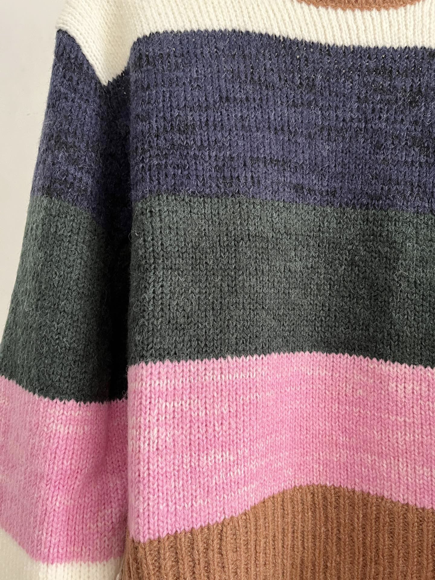 Cotton Round Neck Sweater | Pink & Navy, Loose Fit