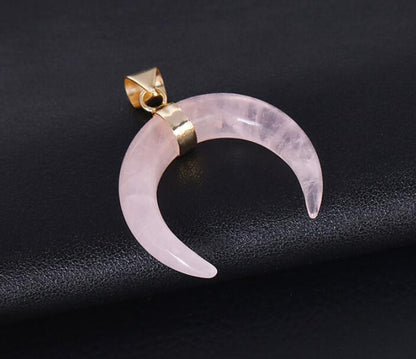Natural Stone Half Moon Necklace | Purple & Pink