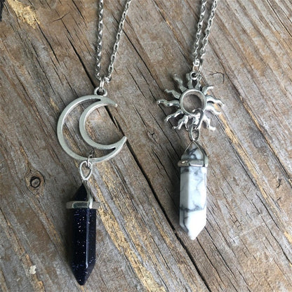 Alloy Crystal Necklace | Retro Sun Moon Design