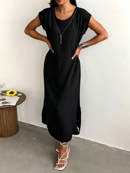 Polyester Sleeveless Slim Fit Dress | White, Black, Blue