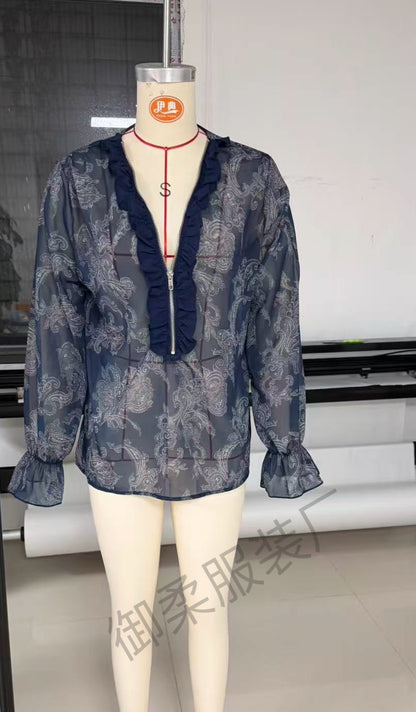 Polyester Chiffon Shirt | Deep Red, Long Sleeve, Casual