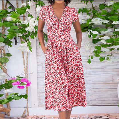 Four-Way Elastic V-Neck Dress | Red, Green, Blue, Sizes S-XXL