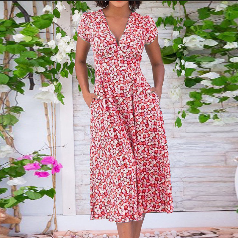Four-Way Elastic V-Neck Dress | Red, Green, Blue, Sizes S-XXL