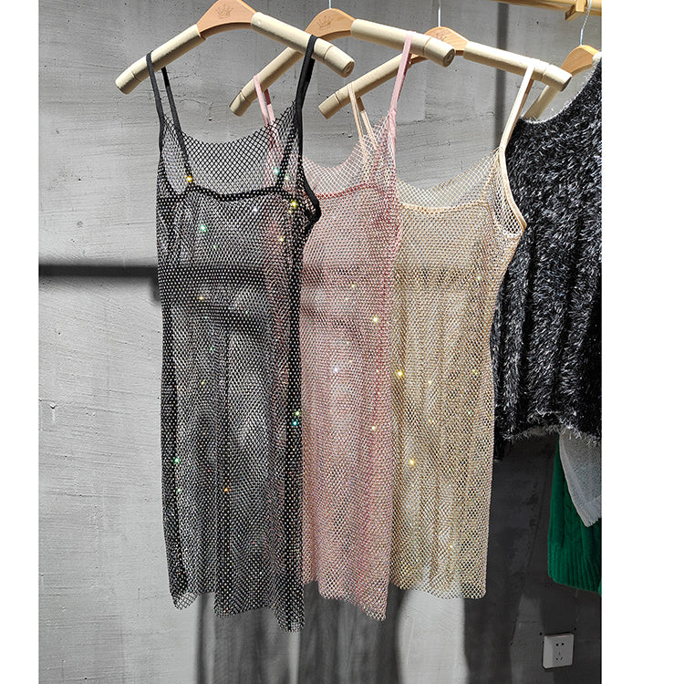 Diamond Crystal Sling Dress | Summer, V-neck, A-line