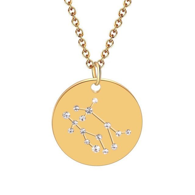 12 constellation stainless steel necklace set Leo Libra Aries Pendant Horoscope Astrology Necklace for men and women