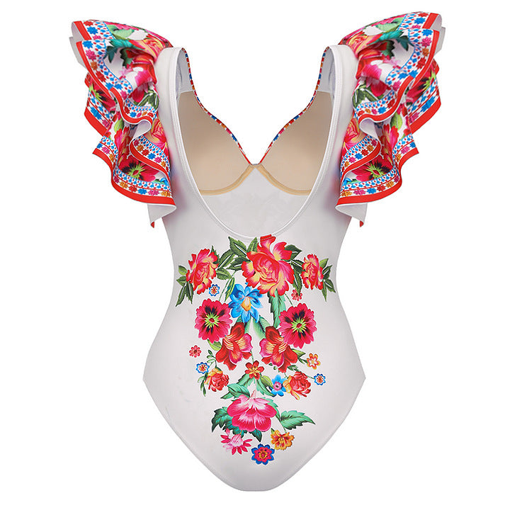 Polyester One-Piece Swimsuit | Slim Fit, Ruffle Hem