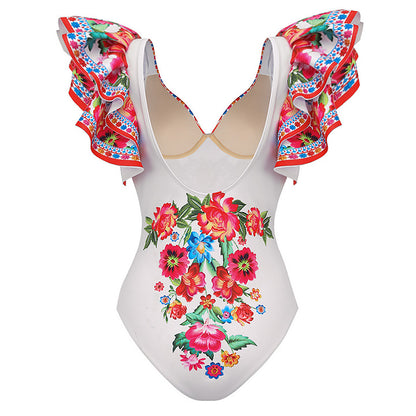 Polyester One-Piece Swimsuit | Slim Fit, Ruffle Hem