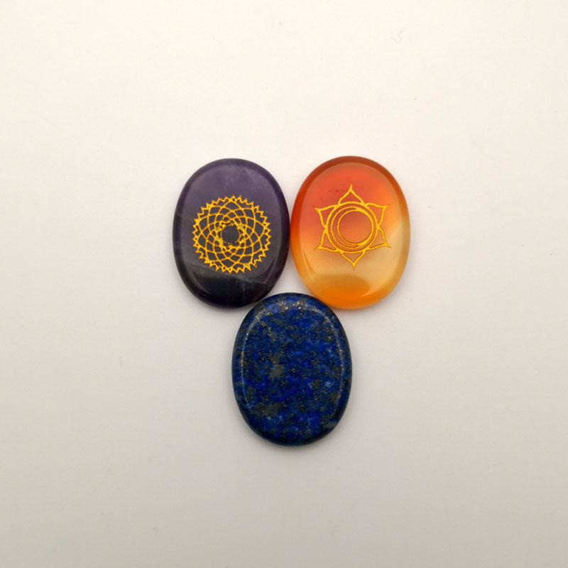 Natural Stone carved Chakra Pendant Ellipse Amethysts Lapis lazuli Choker Reiki 7 Chakra Stone